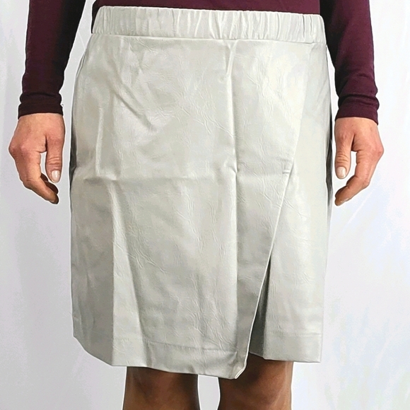 Topshop Faux Leather Midi Skirt Size 12 Grey Elastic Waist - Picture 1 of 6